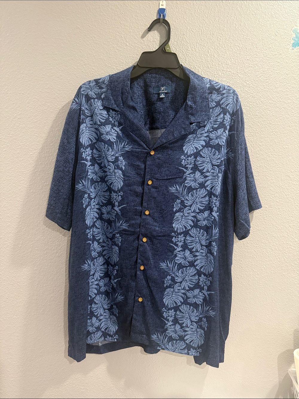George Navy Blue Hawaiian Floral Button-Down Camp Shirt